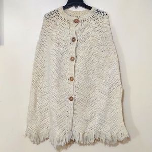 Hand-Knit Creme Pancho
